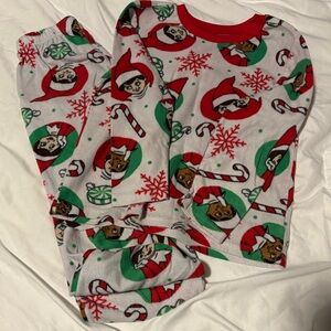 Kids Holiday Elf Print Pajama Set - Red & Green
